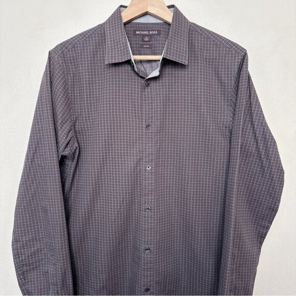 Michael Kors Mens Medium Slim Fit Patterned Printed Button Shirt - Picture 2 of 14